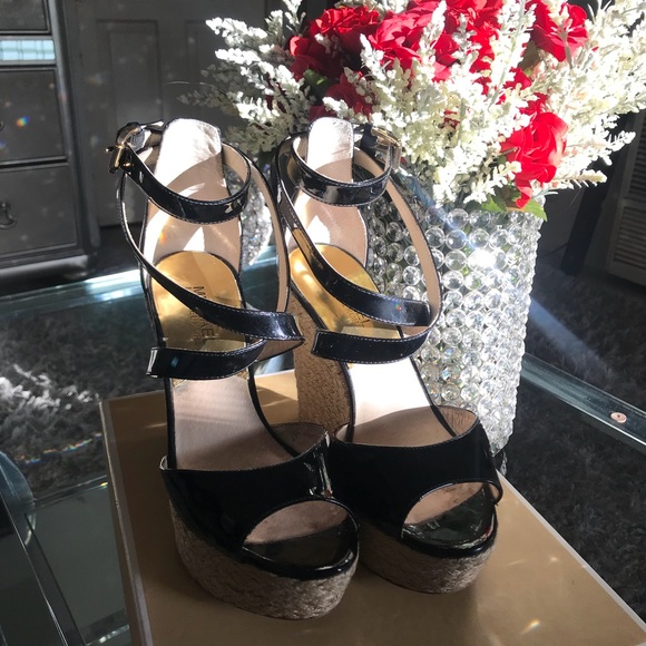 Michael Kor black ankle rap wedges. - Picture 2 of 3